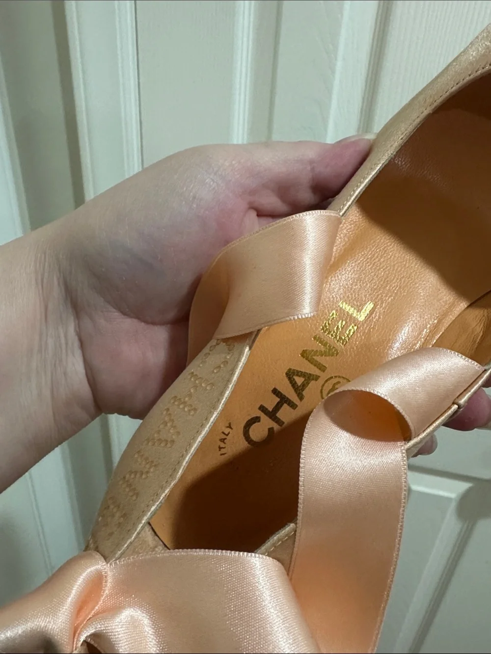 CHANEL/Blush/Pink Satin Ribbon/4” Ballet Heels/US Size 6.5/Worn Once! VINTAGE!!